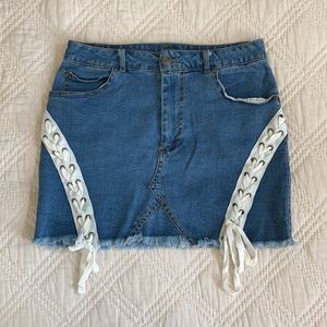 pacsun denim skirt with side tie details